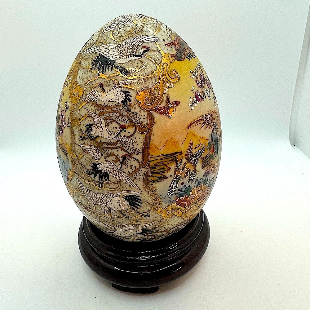 Satsuma Hand Painted Embossed Gold Pheasant Bird with stand